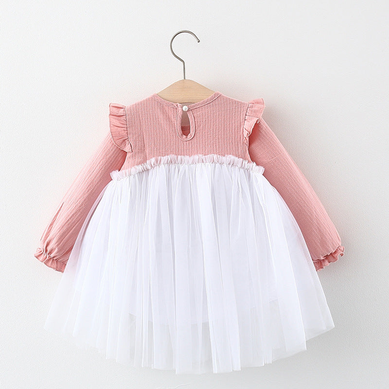 Autumn and Spring New Arrival Baby Girls Long Sleeves Tulle Patchwork