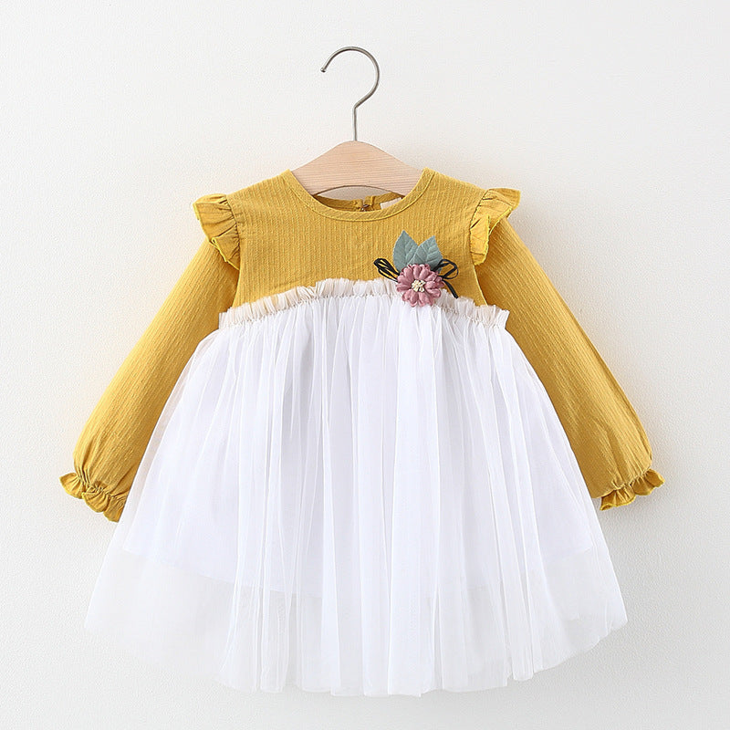 Autumn and Spring New Arrival Baby Girls Long Sleeves Tulle Patchwork