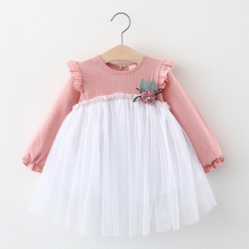 Autumn and Spring New Arrival Baby Girls Long Sleeves Tulle Patchwork